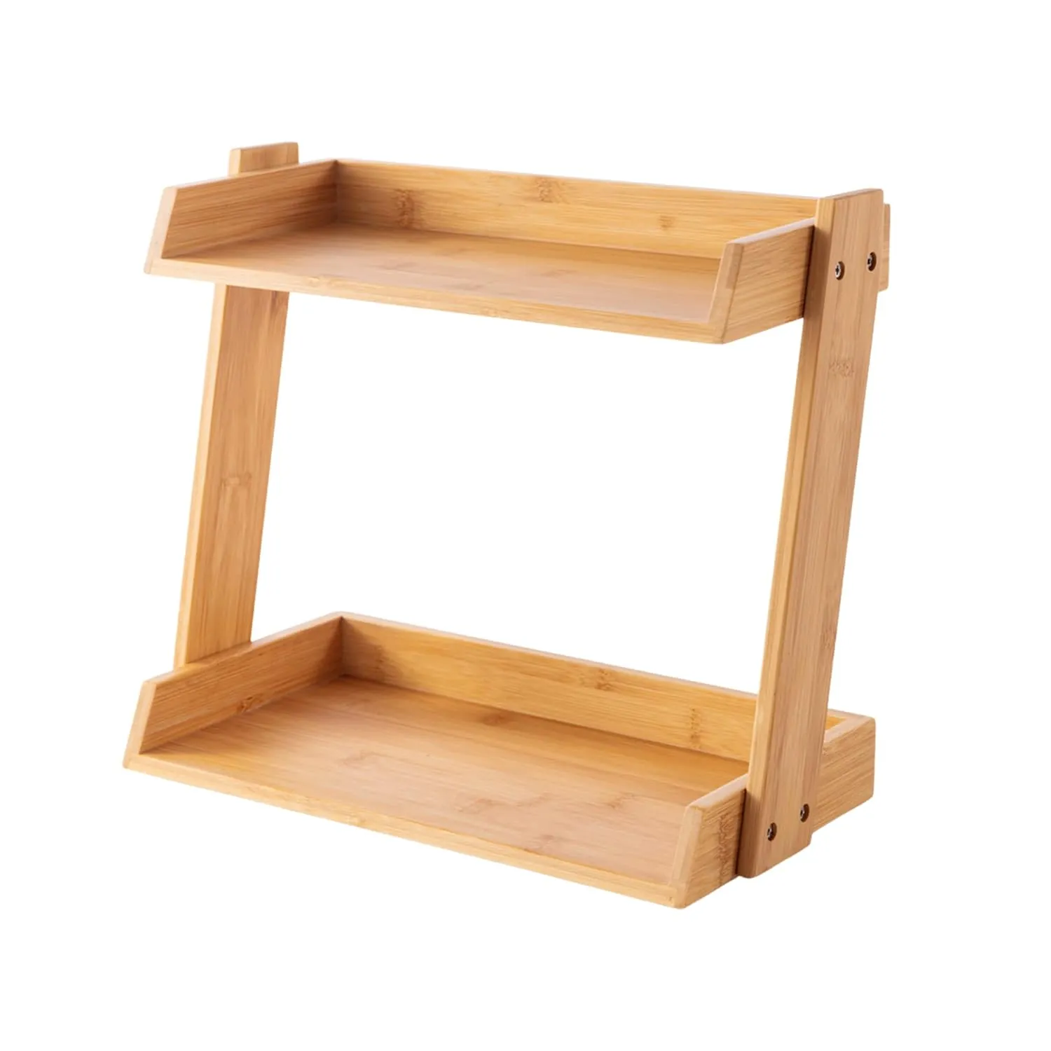 Two-tier bamboo desk shelf with a raised back rail